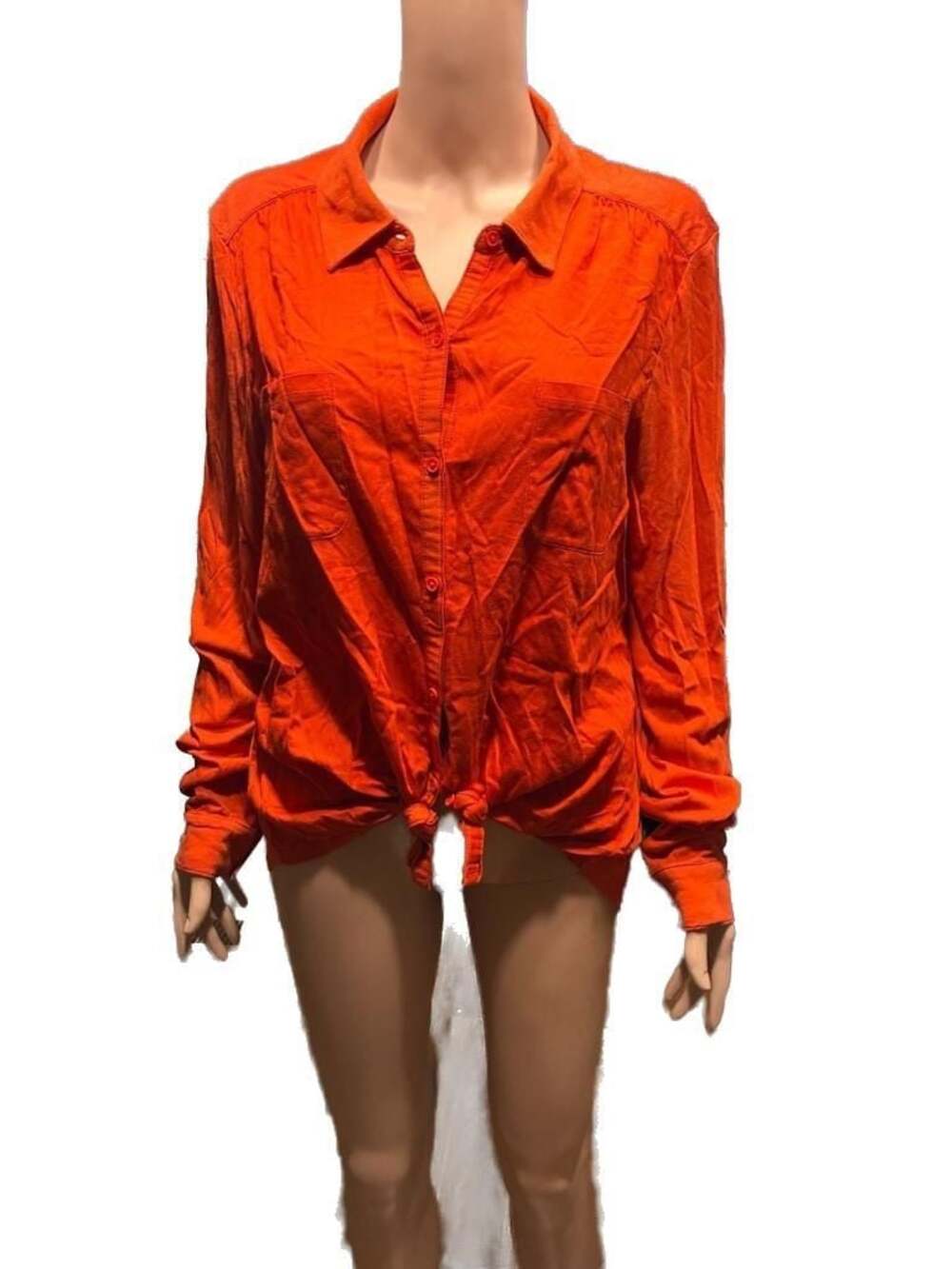 Ann Taylor LOFT Orange Long Sleeve Tie-Front Button Down Blouse